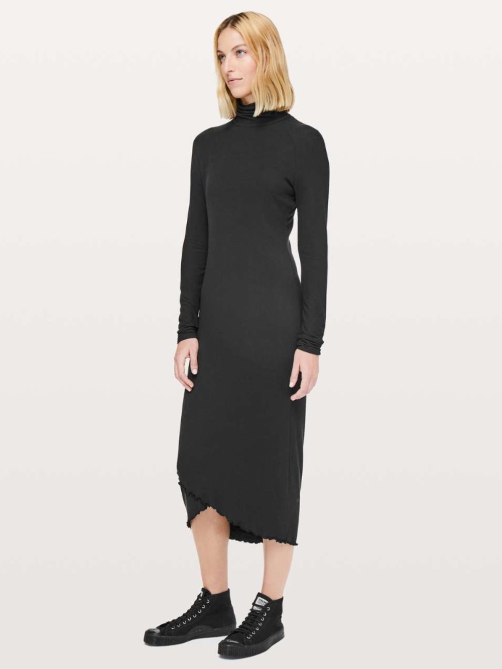 New Lululemon Lab Nai Dress Long Sleeve Black Fitted Viscose & Cashmere Size 10